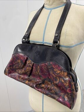 Patricia Nash Marcellara Oval Satchel Vintage Floral Brocade Leather